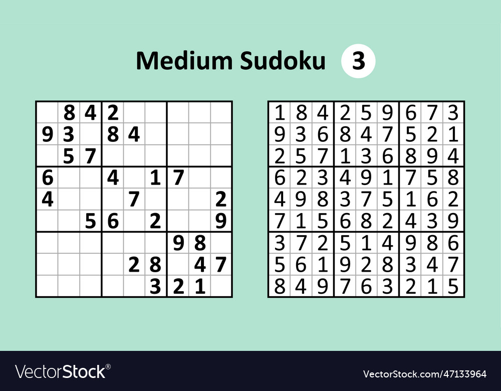 Sudoku Game With Answers Medium Complexity Vector Image