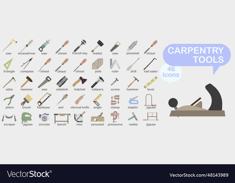 Collection Of Carpentry Tools Icons Colored Vector Image