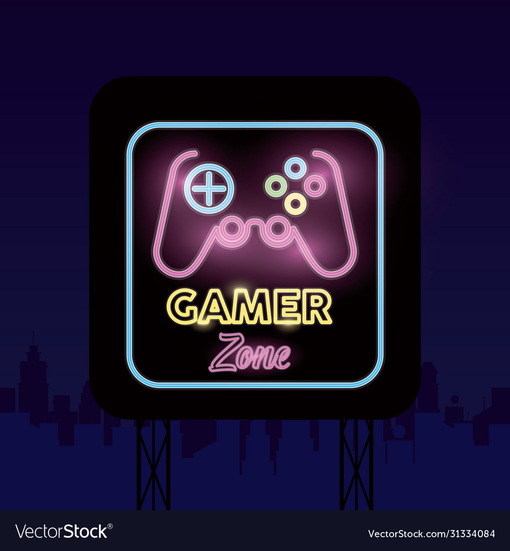 Retro Video Game Neon With Control Royalty Free Vector Image