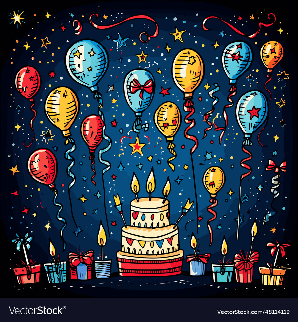 Birthday Party Hand Drawn Comic Royalty Free Vector Image