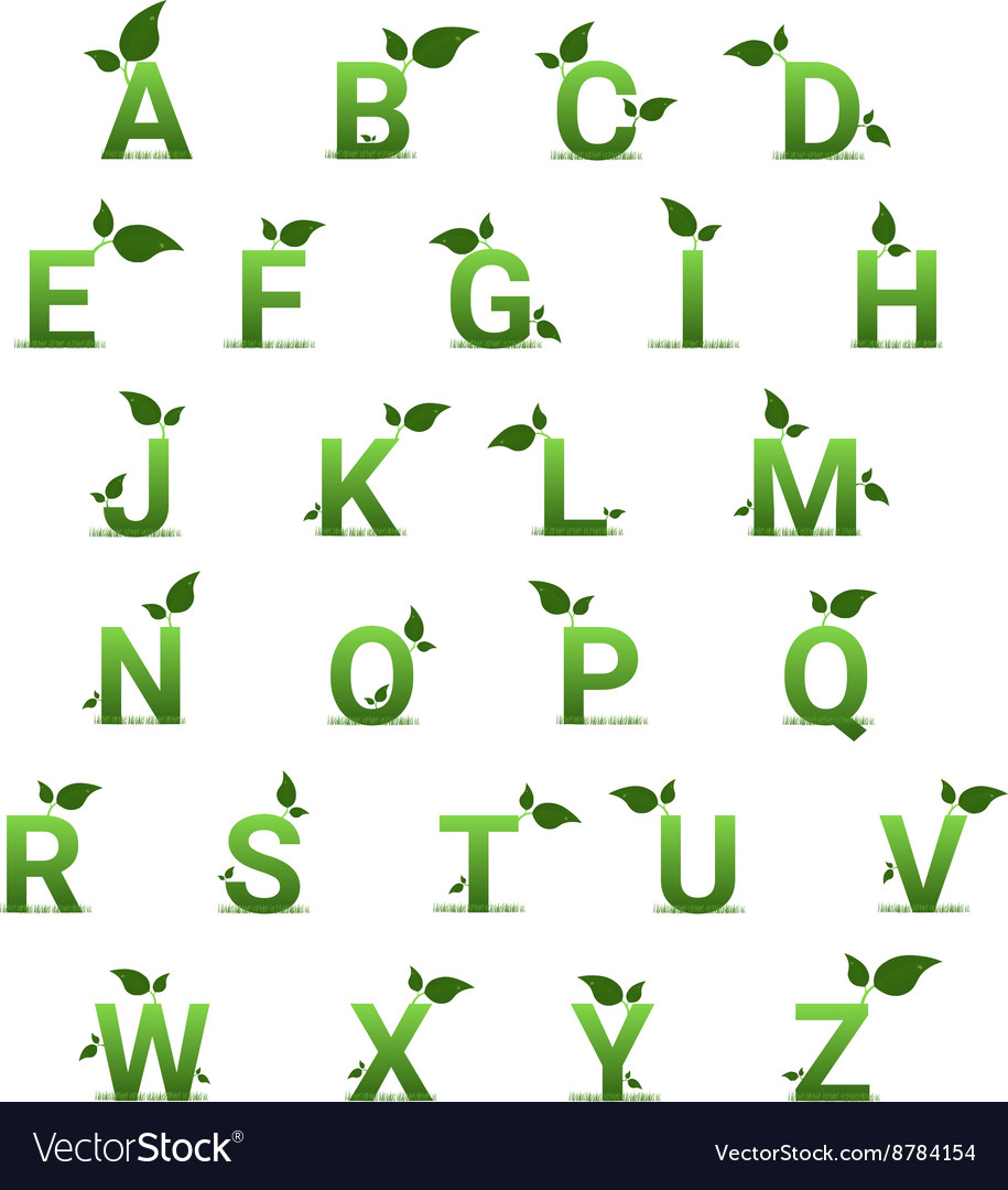 Green Herbal Alphabet With Leaves Royalty Free Vector Image