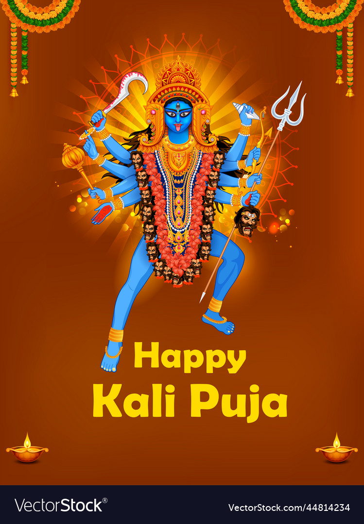 Goddess Kali Maa On Diwali Pooja Background Vector Image