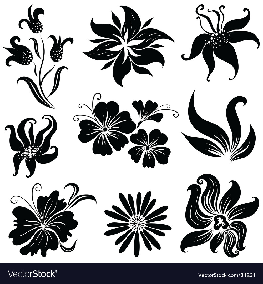 Set Black Flower Design Elements Royalty Free Vector Image