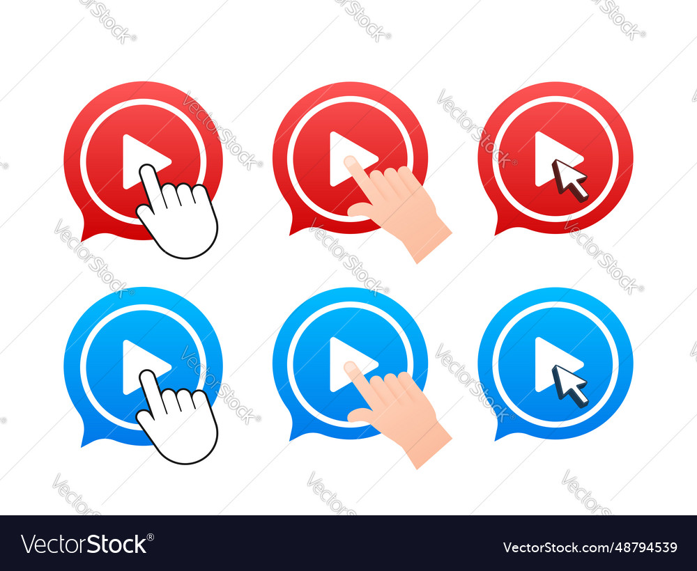 Set Hand Pushing Play Button Video Player Vector Image