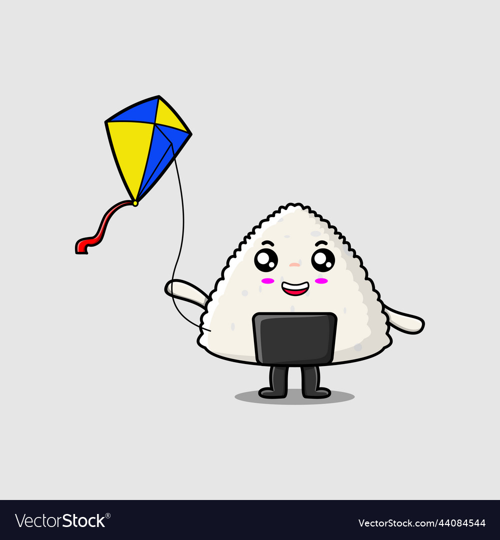 Cute Cartoon Sushi Character Playing Kite Flaying Vector Image