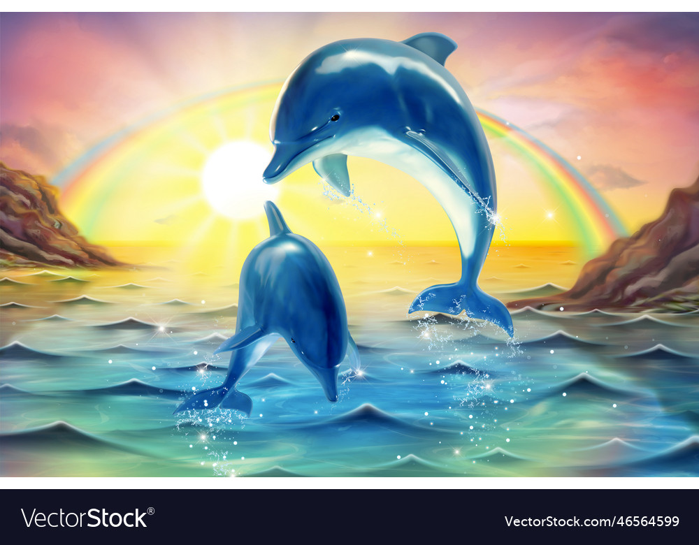 Breaching Bottlenose Marine Mural Royalty Free Vector Image