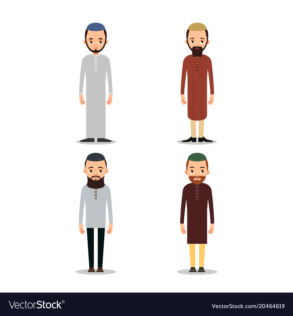 Set Muslim Man Or Arab Man Stand Royalty Free Vector Image