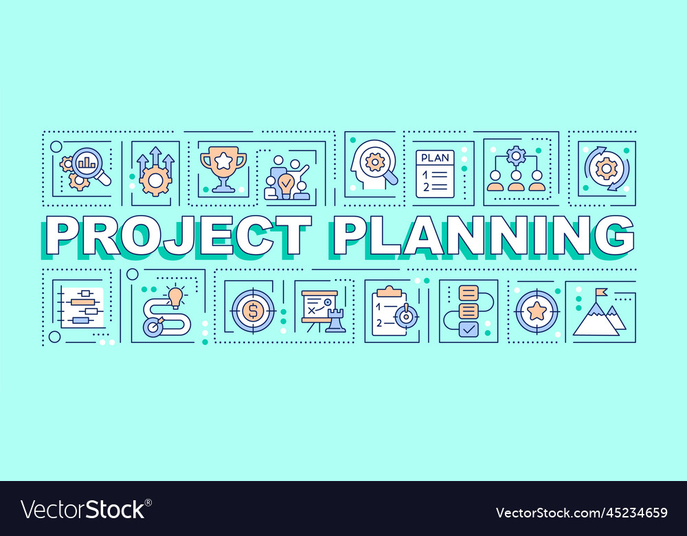 Project Planning Word Concepts Turquoise Banner Vector Image