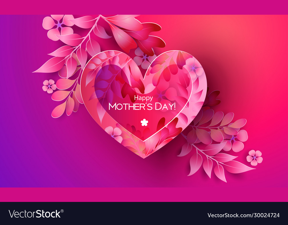 Happy Mother Day Greating Card Purple And Red Vector Image