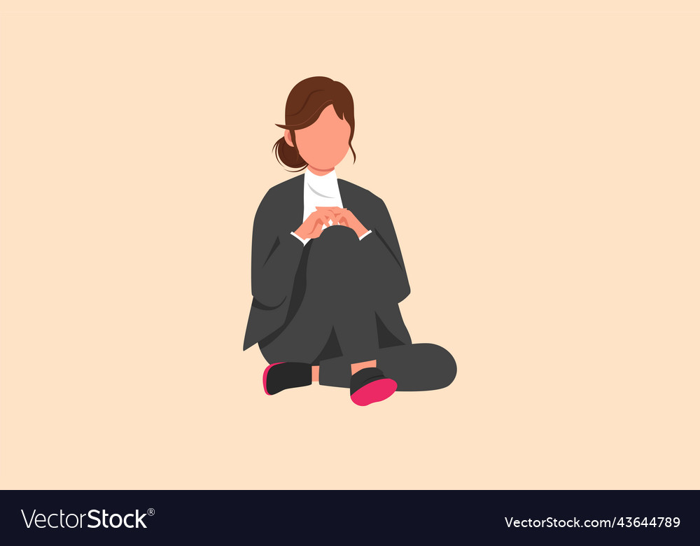 Business Flat Drawing Sad Businesswoman Sitting Vector Image