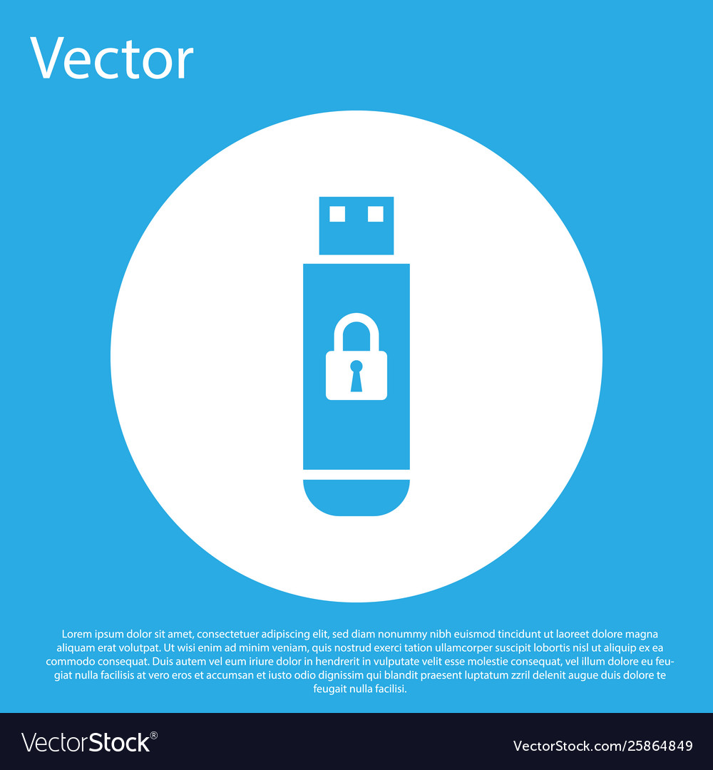 Blue Usb Flash Drive With Closed Padlock Icon Vector Image