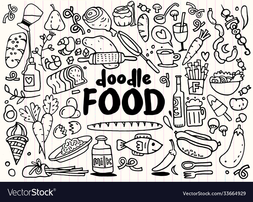 Food And Drink Doodles Elements Sketch Background Vector Image