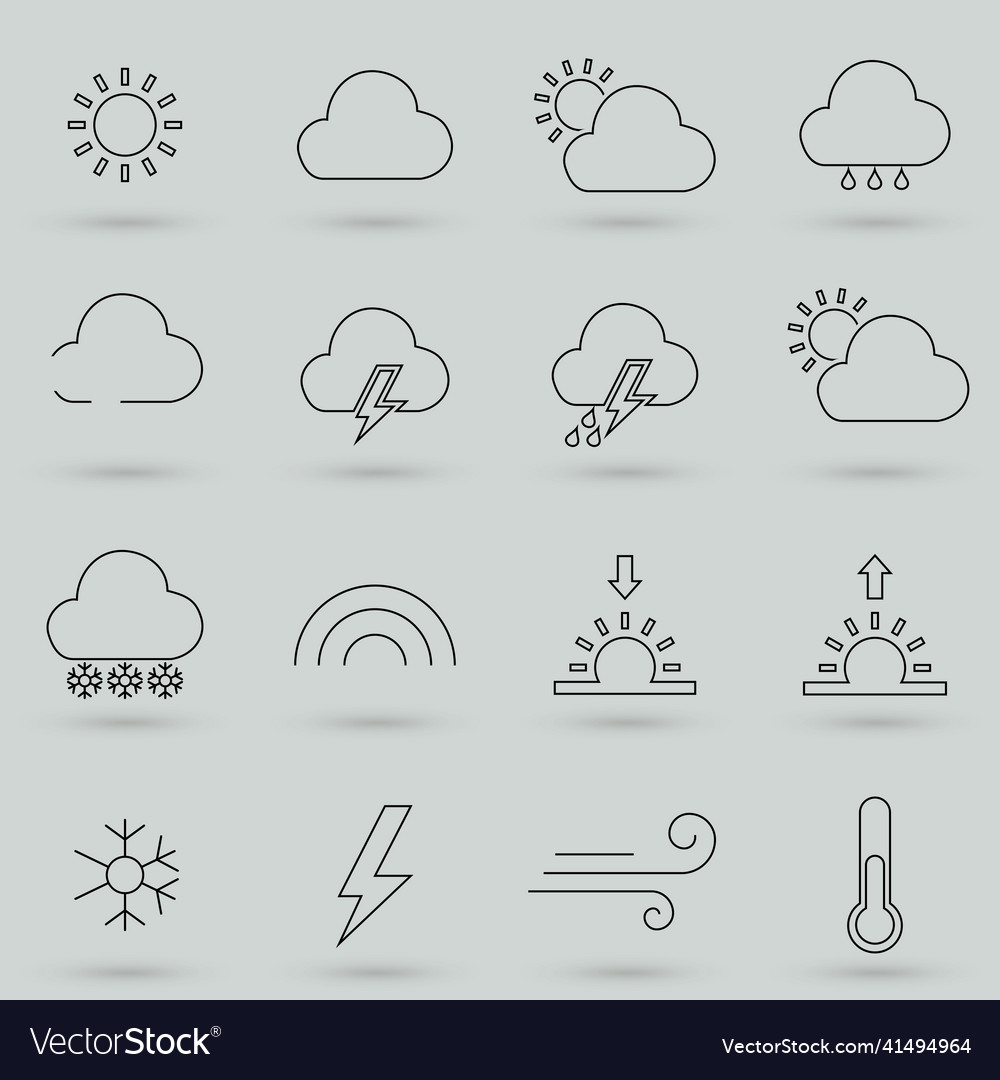 Set Of Weather Forecast Line Icons Contains Vector Image