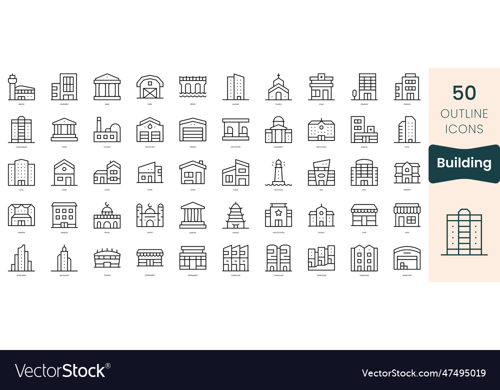 Set Of Building Icons Thin Linear Style Icons Pack