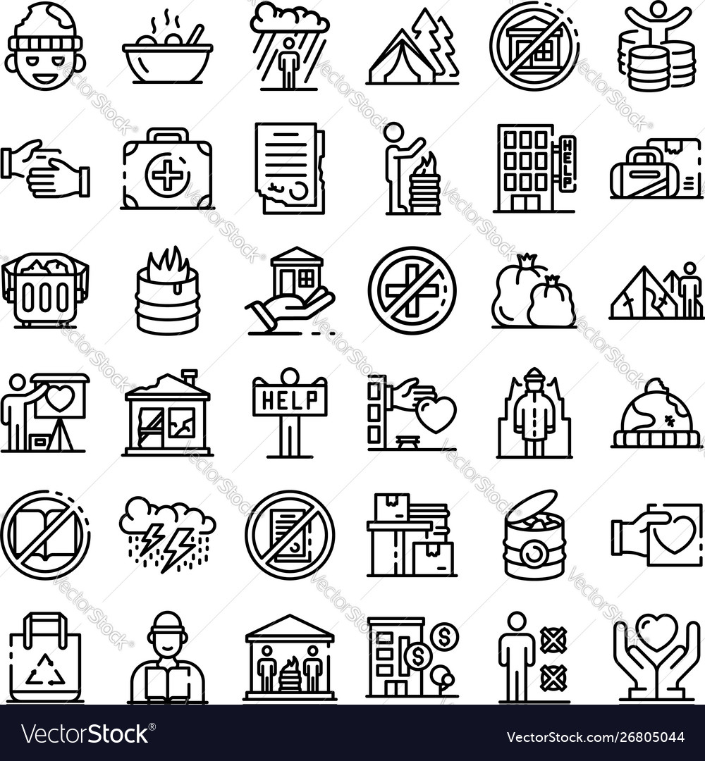 Homeless Shelter Icons Set Outline Style Vector Image