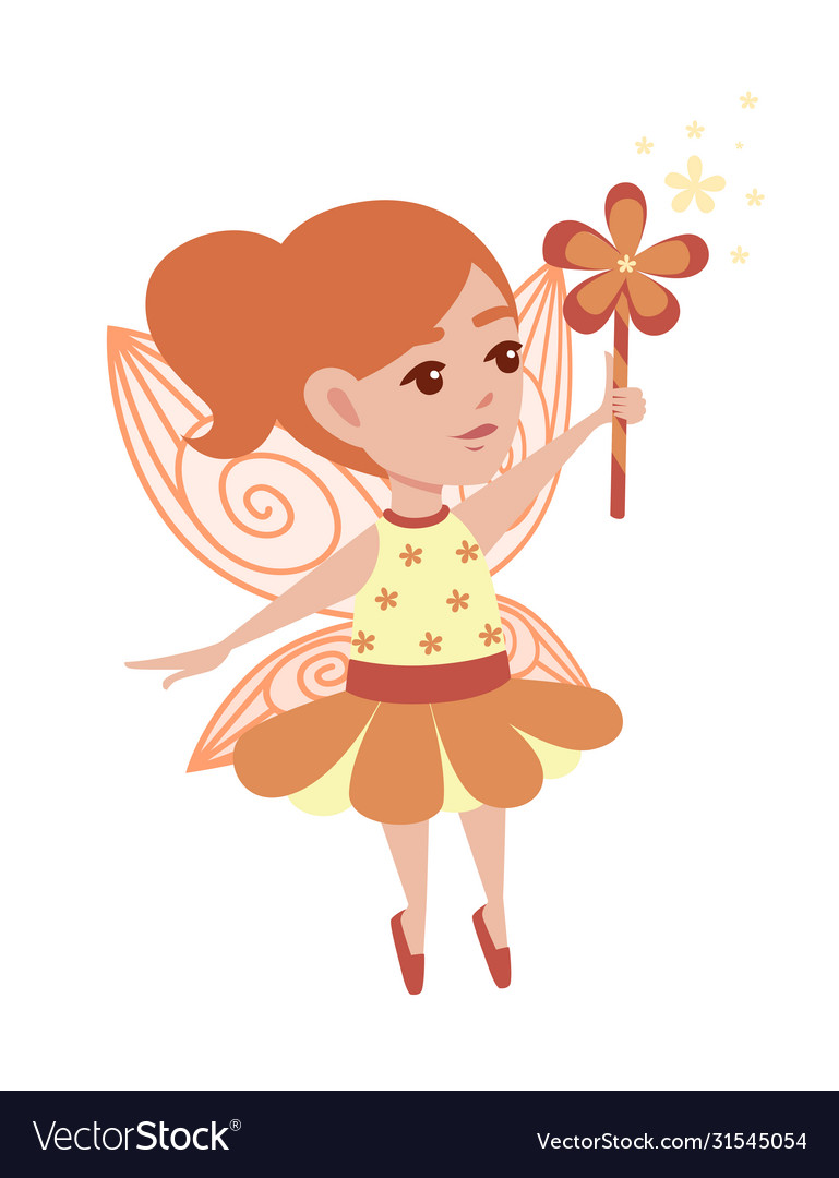 Flying Butterfly Fairy With Flower Shape Magic Vector Image