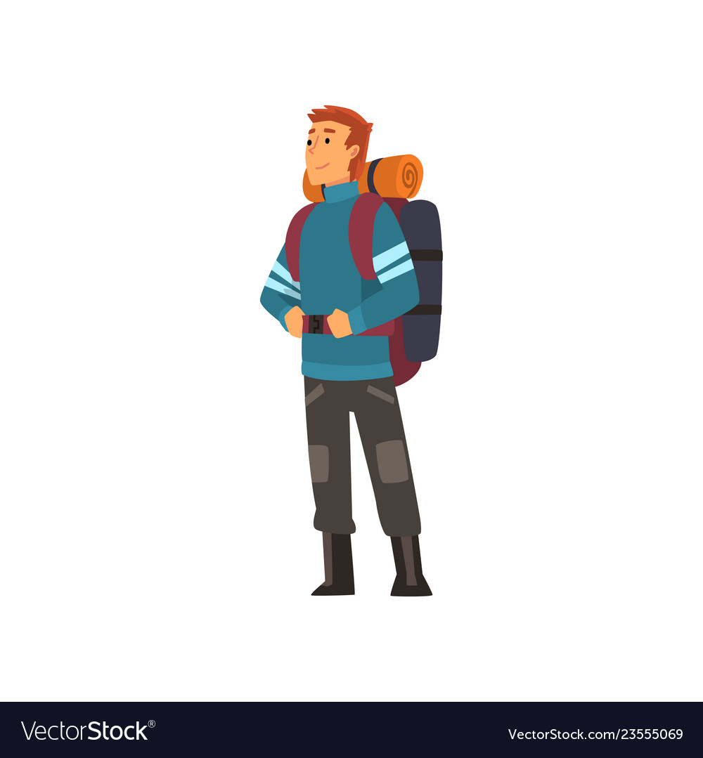 Man With Backpack Hiking Adventure Travel Vector Image