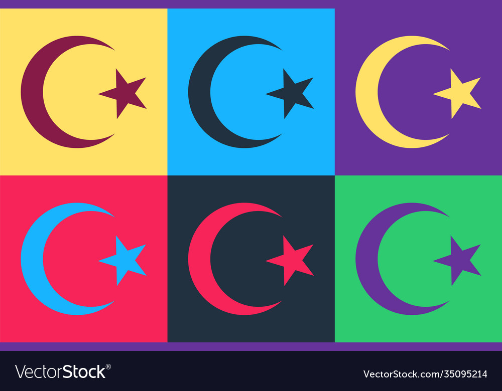 Pop Art Star And Crescent Symbol Islam Icon Vector Image