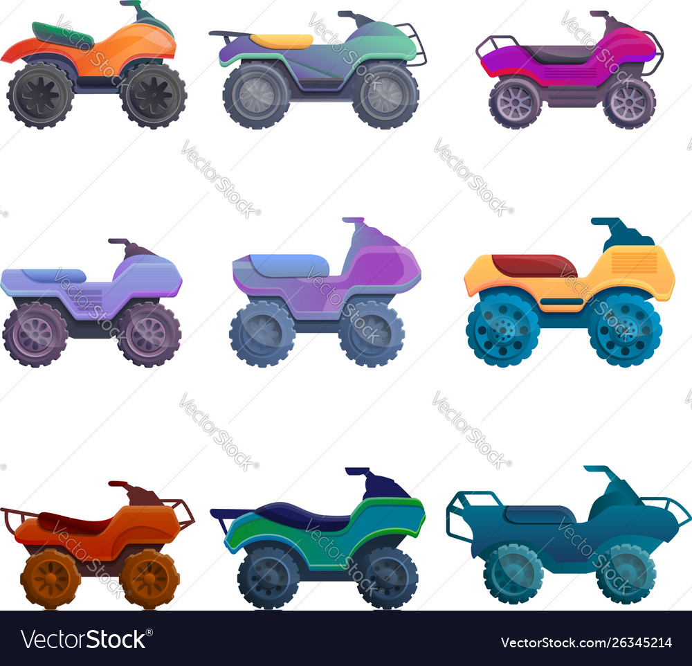 Quad Bike Icons Set Cartoon Style Royalty Free Vector Image