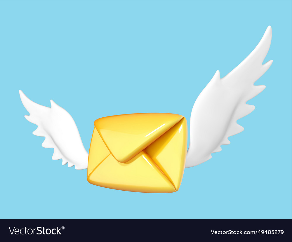 D Flying Envelope With Wings Incoming Mail Vector Image