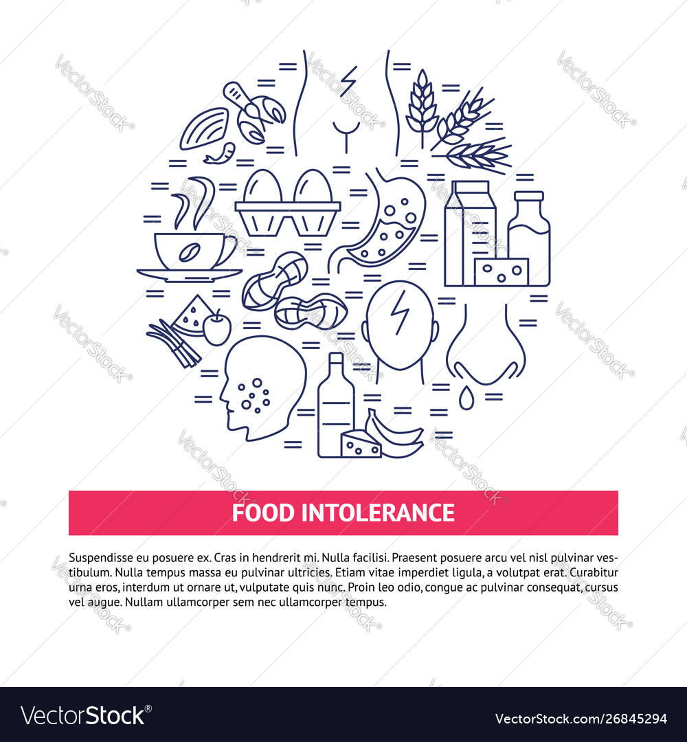 Food Intolerance Round Concept Banner In Line Vector Image