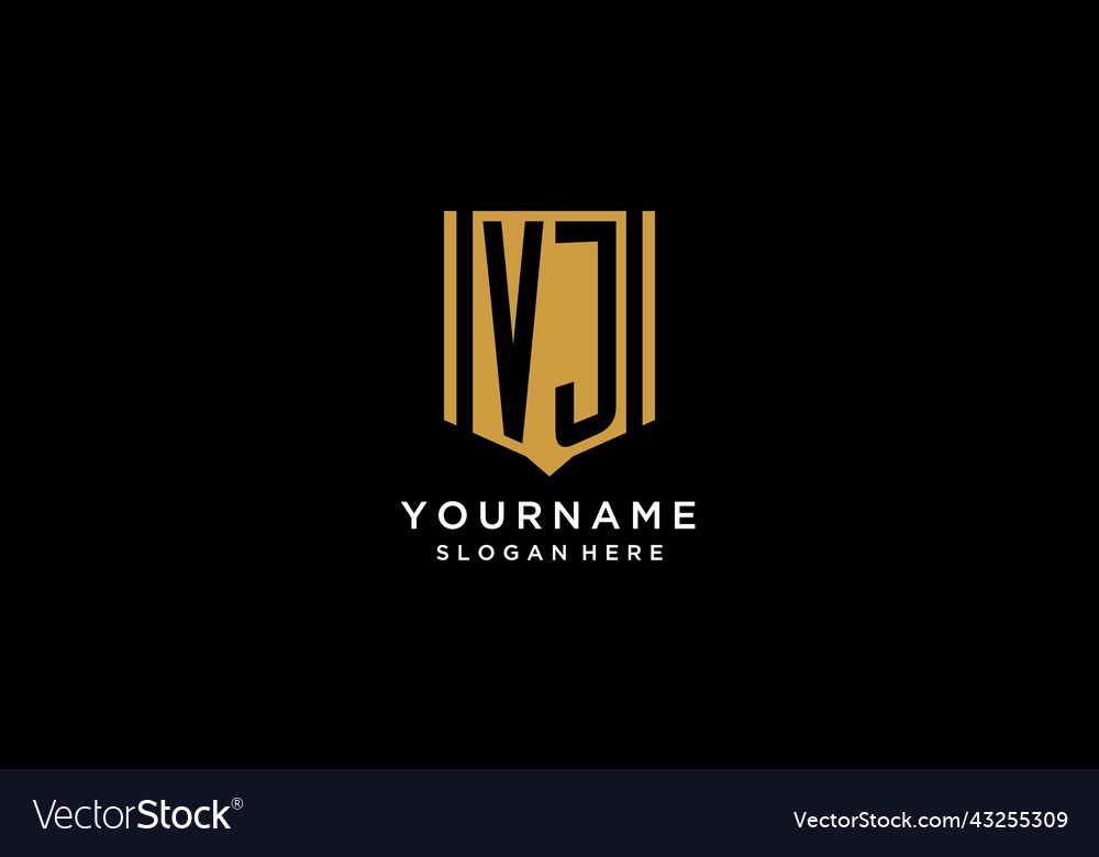 Vj Monogram Logo With Geometric Shield Icon Design