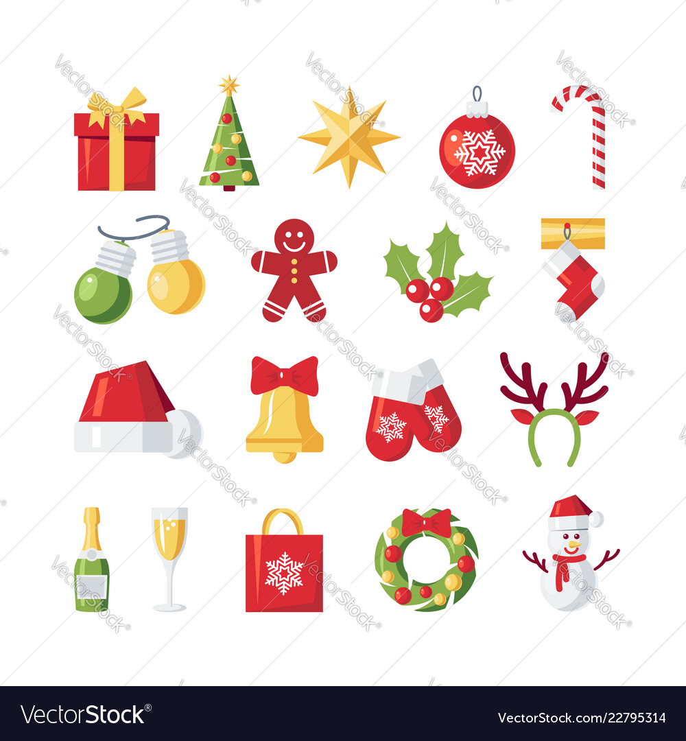 Set Of Simple Christmas Icons In Flat Style Vector Image