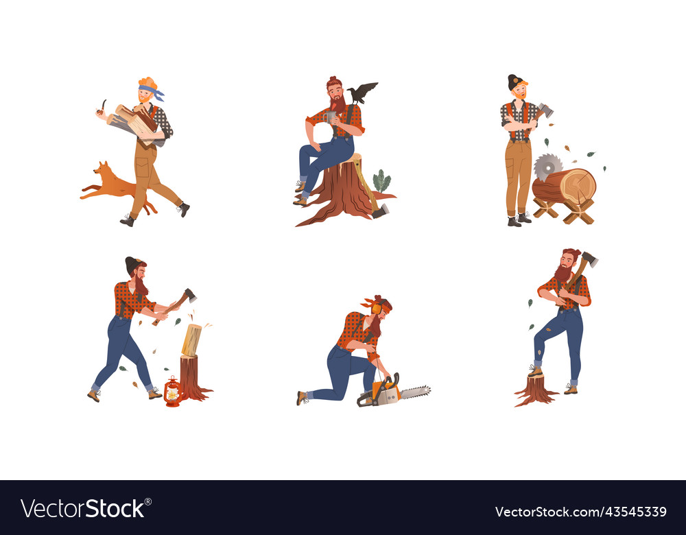 Bearded Woodman Or Lumberman In Checkered Shirt Vector Image