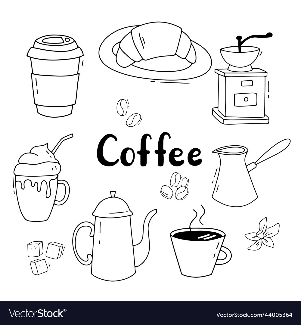 Coffee Sketch Set Doodle Cup And Turk Royalty Free Vector