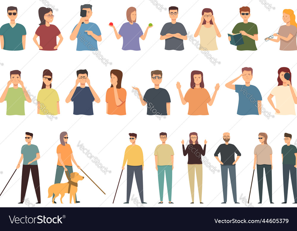 Visual Impairment Icons Set Cartoon Blind Vector Image