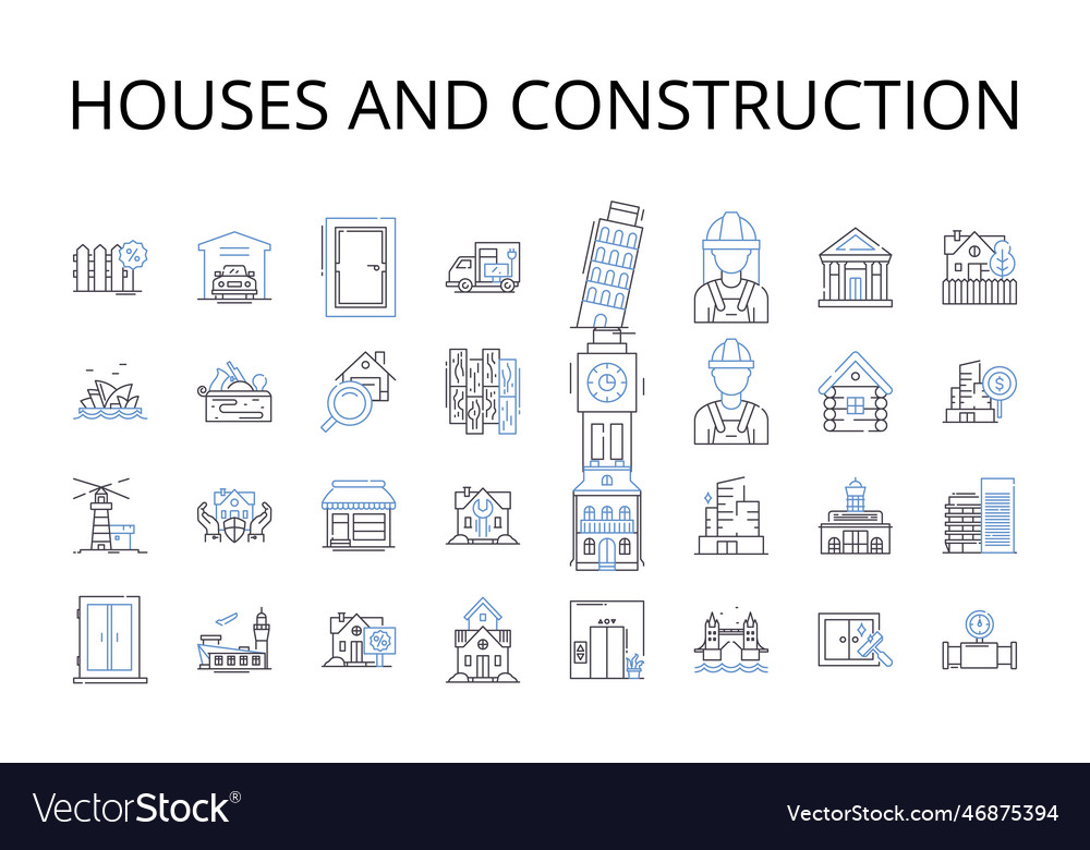 Houses And Construction Line Icons Collection Vector Image