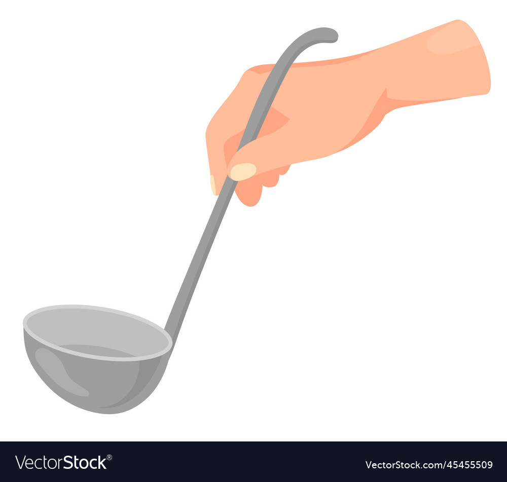 Hand Hold Ladle Cartoon Cooking Tool Icon Vector Image