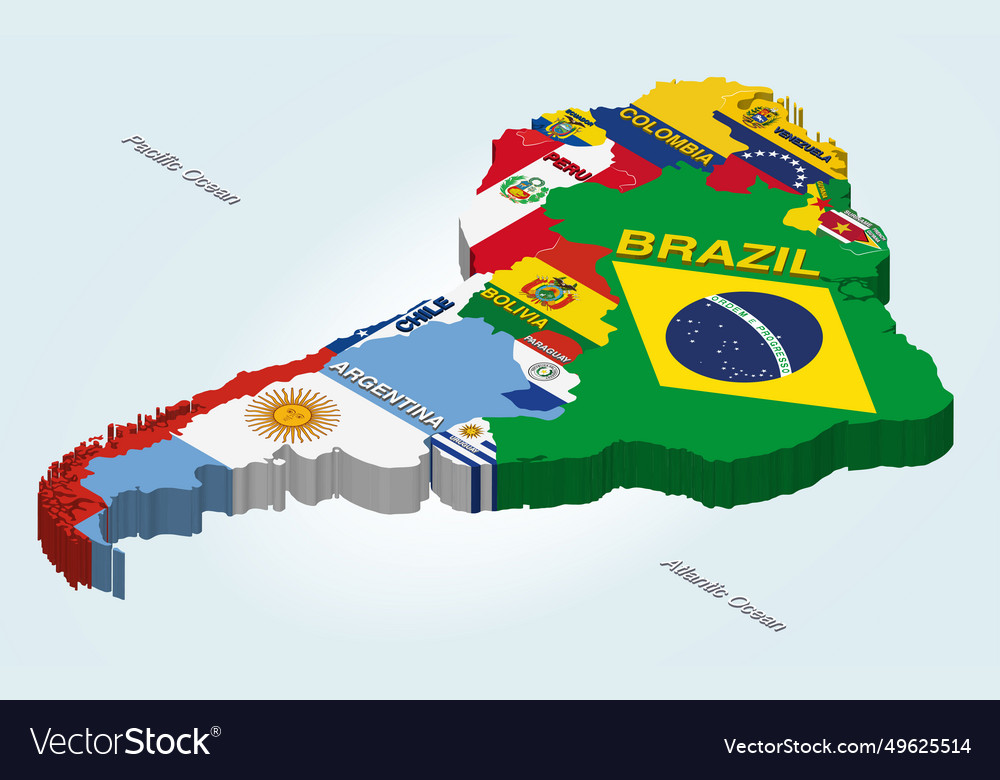 South America Isometric Map Combined Royalty Free Vector