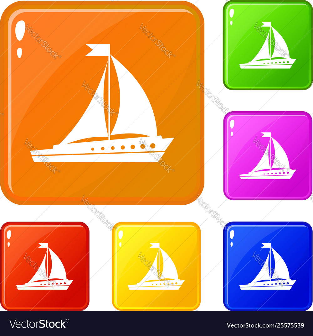 Sailing Ship Icons Set Color Royalty Free Vector Image