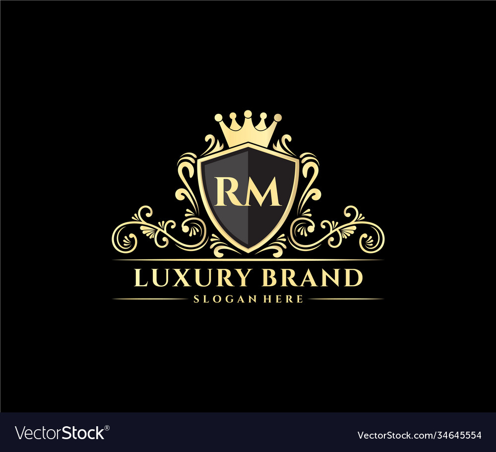 Rm Initial Letter Gold Calligraphic Feminine Vector Image