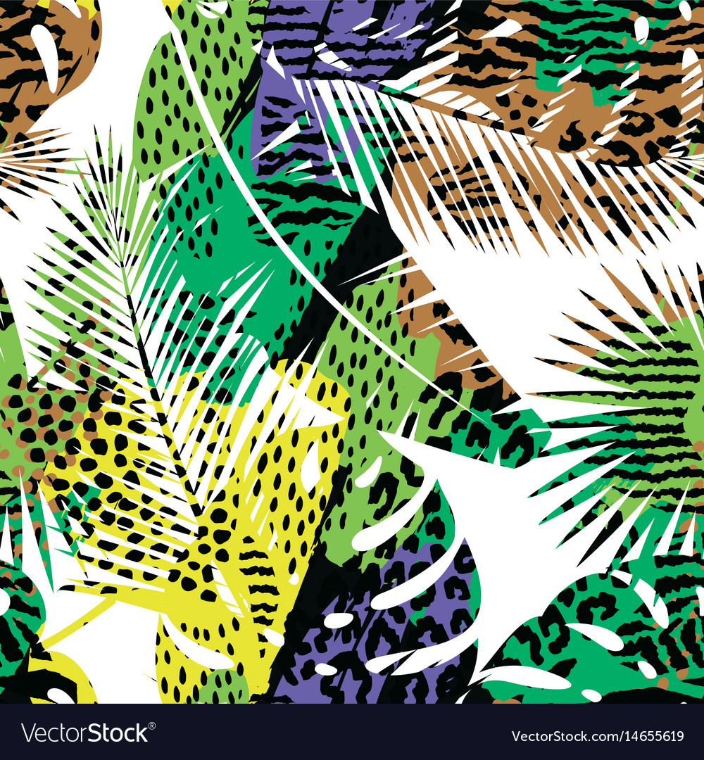 Trendy Seamless Exotic Pattern With Palm Vector Image