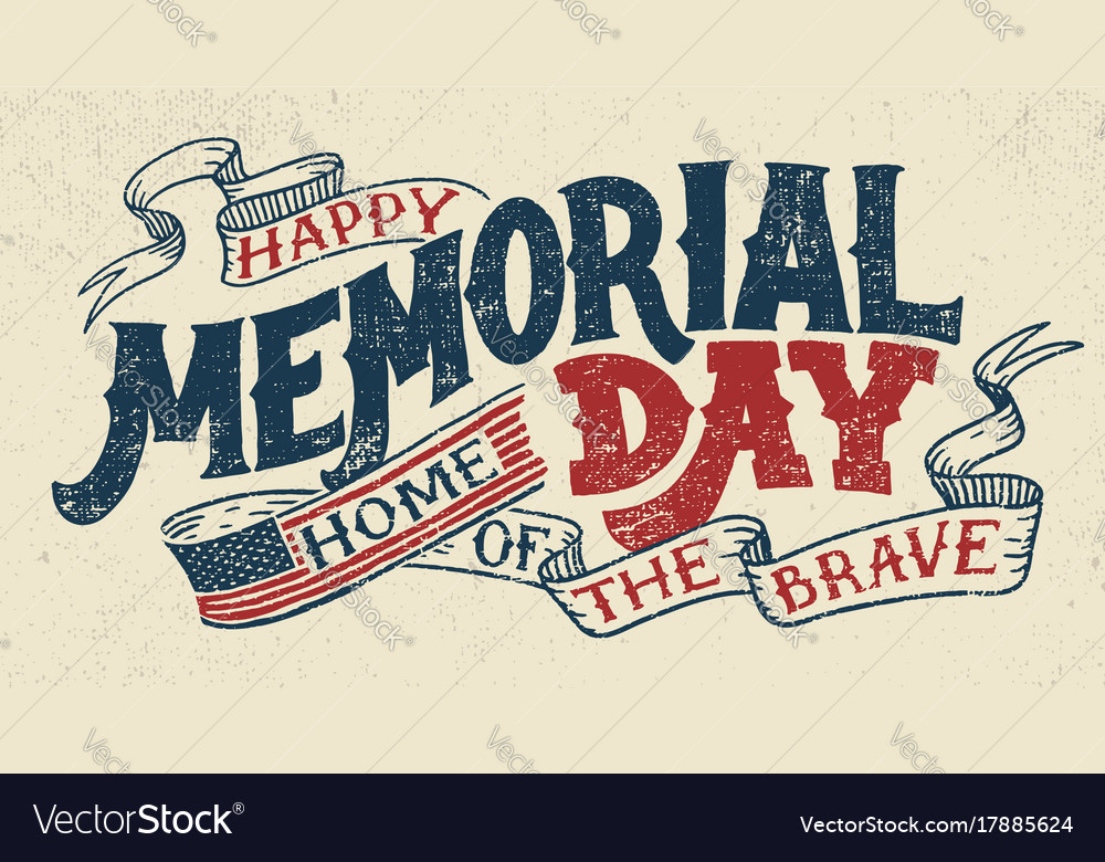 Happy Memorial Day Hand Lettering Greeting Card Vector Image