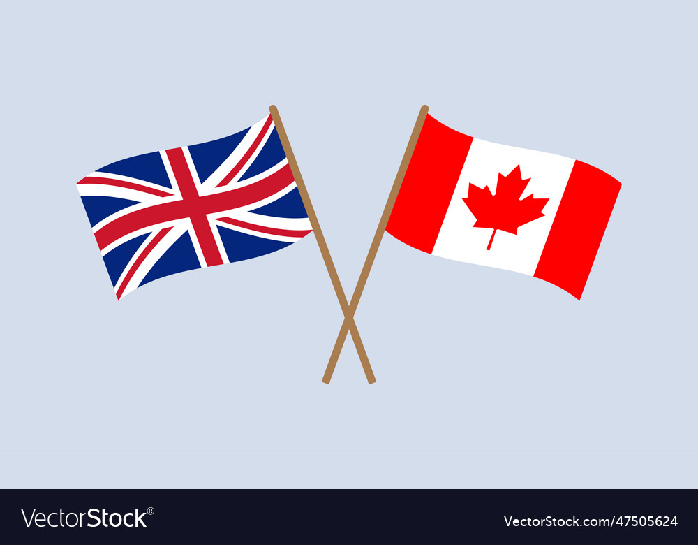 Uk And Canada Crossed Flags On Stick Royalty Free Vector