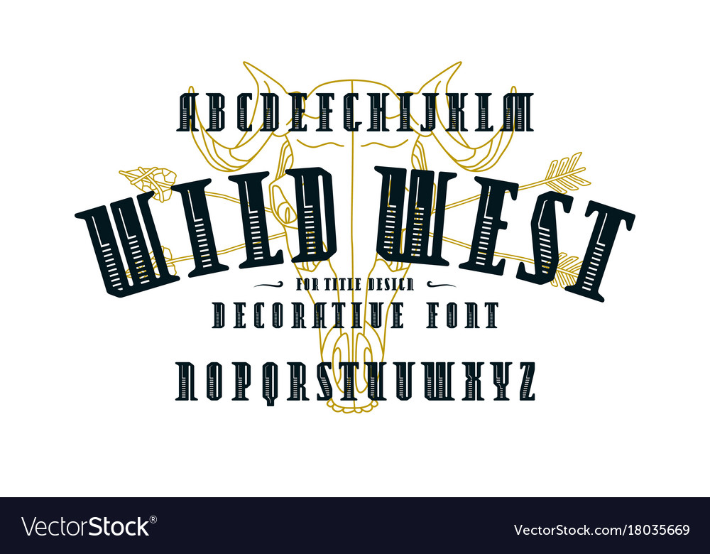 Decorative Narrow Serif Font In Western Style Vector Image