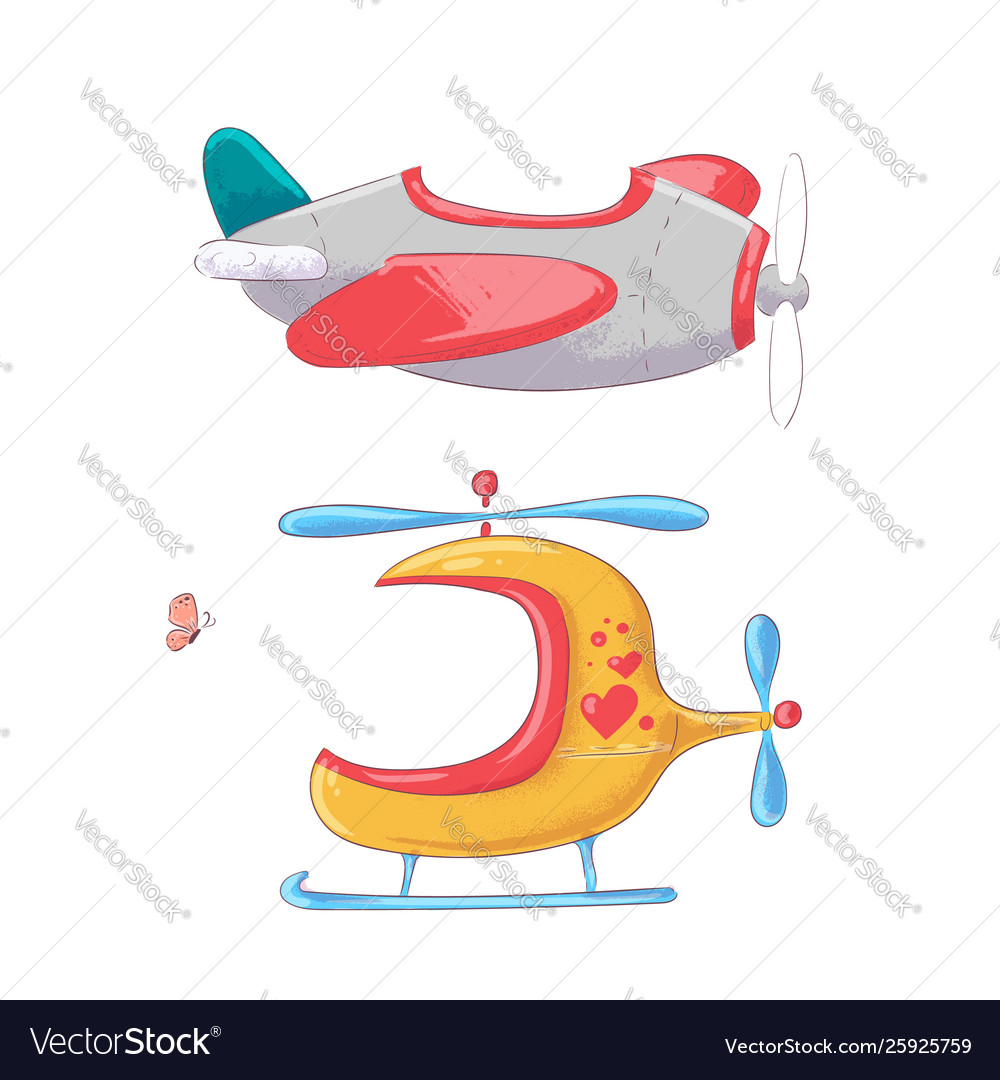 Cute Cartoon Set Air Transport Royalty Free Vector Image