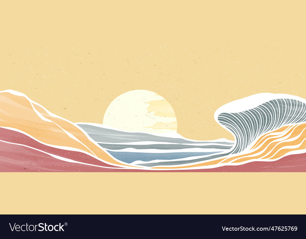 Ocean Wave Landscape Creative Minimalist Modern Vector Image