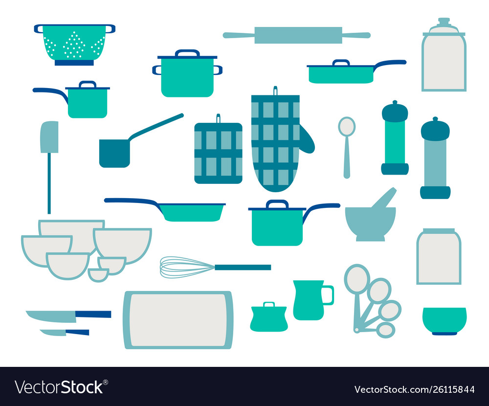 Collection Glassware Kitchenware And Cookware Vector Image