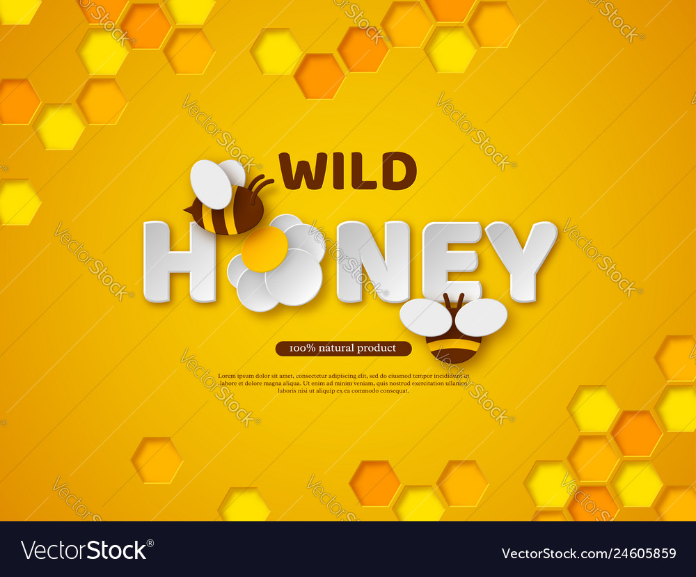 Paper Cut Style Bee With Honeycombs Royalty Free Vector