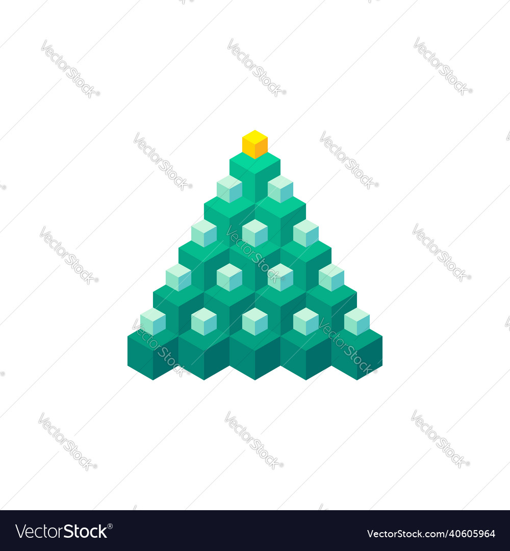 Cartoon Isometric Christmas Tree Made Of Cubes Vector Image