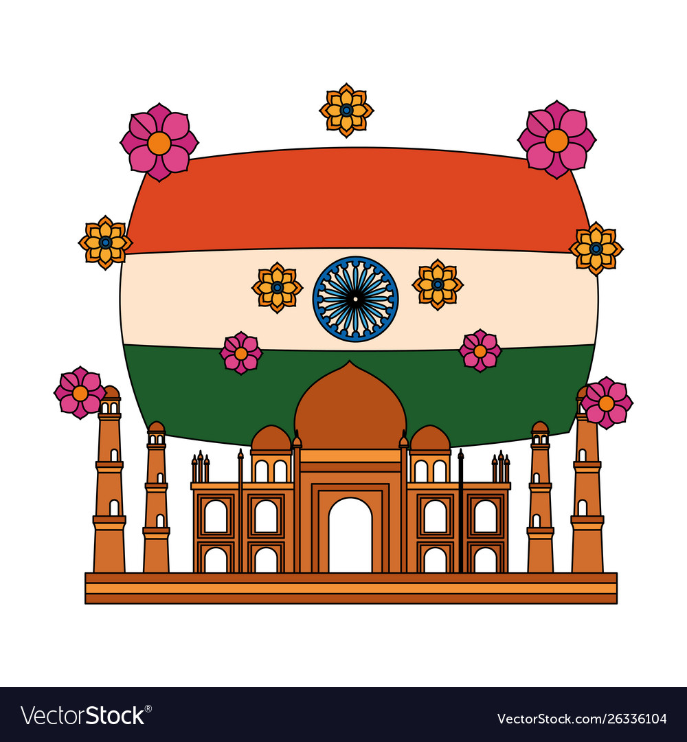 Taj Mahal Indian Mosque With Flag Royalty Free Vector Image