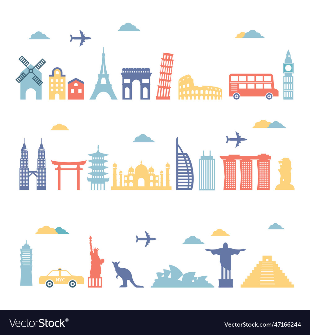 World Landmark Icon Set Royalty Free Vector Image