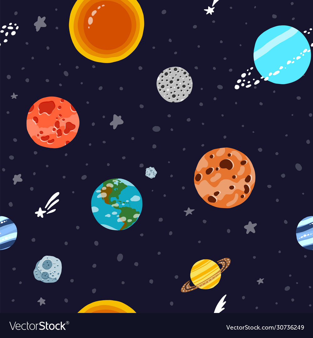 Space Pattern With Planets And Stars Solar Vector Image