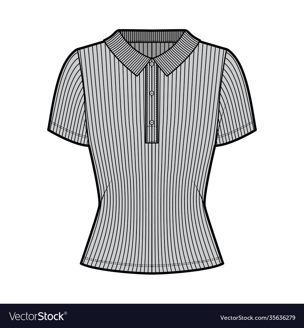 Ribbed Cotton Jersey Polo Shirt Technical Fashion Vector Image