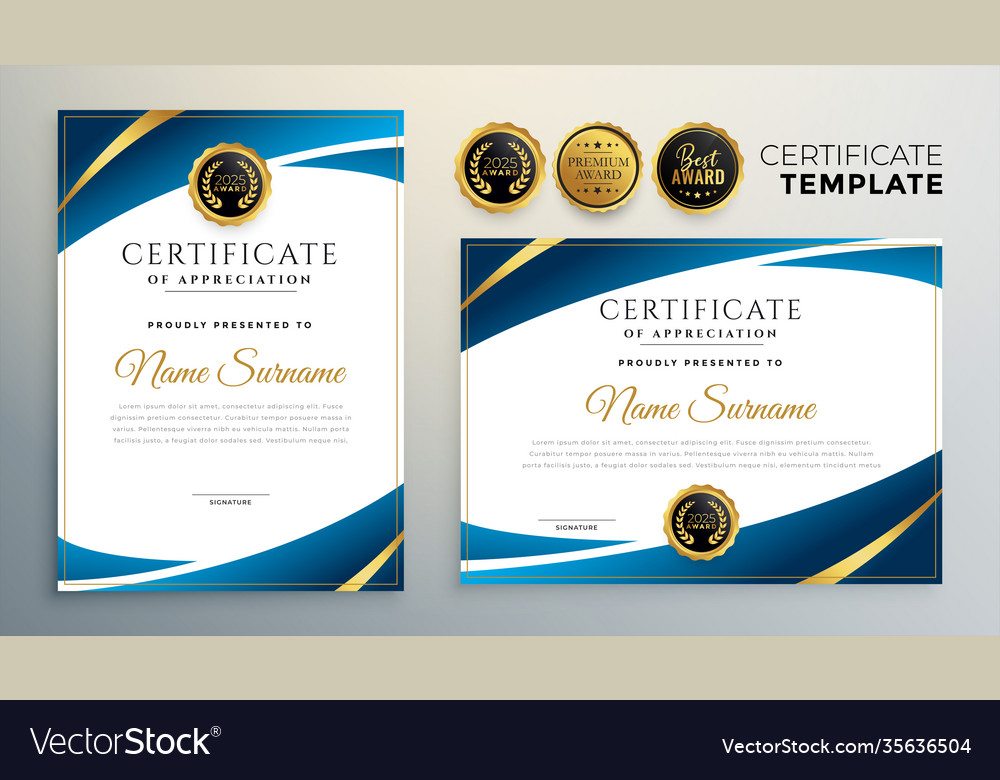 Stylish Blue Premium Certificate Template Design Vector Image