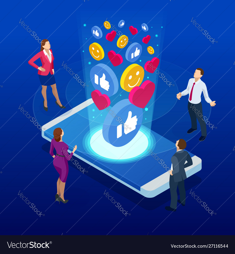 Isometric Social Media And Social Network Concept Vector Image